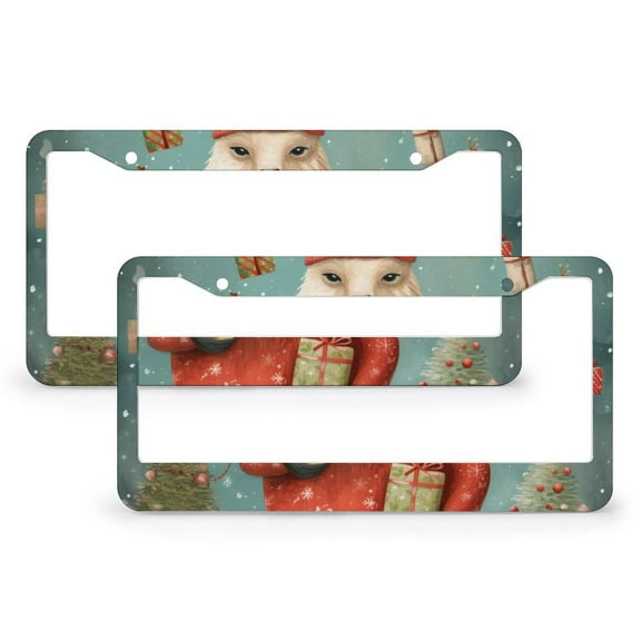 License Plate Frame Llama Holding A Gift License Plate Cover Frame 2 Pcs Set Funny Cartoon Animals Quality Aluminum License Plate Frames Funny Cute for USA Canada Vehicles