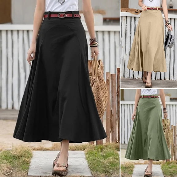 Joernso Women Maxi Skirt High Waist Irregular Large Hem Long Skirt Solid Color A-Line Loose Fit Skirt Streetwear