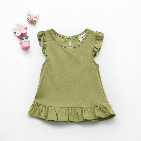 

PEASKJP Girls T Shirts Stretchy Jumpsuits Girls T Shirts Ruffle Shrit Plain Blank Tank Tops Short Sleeve Cotton Tshirts Basic Blouse Green 18-24 Months