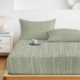 thumbnail image 6 of Cal.King Size Fitted Sheet Set - Solid Color Green 3 Piece Bedding Sets 16" Deep Pocket Fitted Sheet with 2 Pillowcases, Modern Simple Linen Texture Brushed Microfiber Hotel Luxury Bed Sheets, 6 of 9