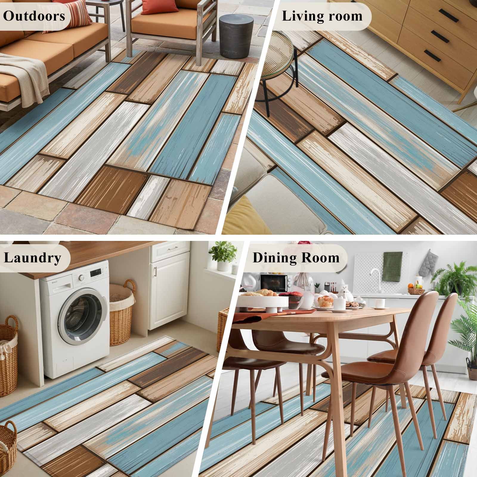 Area Rugs 2.7'x5', Blue Beige Brown Vintage Carpet for Living Room Bedroom Dining Room, Retro Farmhouse Elegant Pastoral Throw Kitchen Rugs Non Slip Washable Rectangle Indoor Outdoor Rugs
