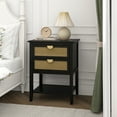 thumbnail image 2 of M optimized Farmhouse Bed Side Table with 2 Drawers, Open Shelf Storage, Rattan End Table Bedside Tables, Modern Night Stand for Bedroom, Living Room, 2 of 9