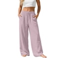 thumbnail image 1 of Women's Plus Size Linen Pants, Drawstring Waist, Loose Casual Joggers, Breathable Summer Wide Leg, 1 of 9