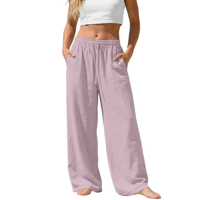 Women's Plus Size Linen Pants, Drawstring Waist, Loose Casual Joggers, Breathable Summer Wide Leg