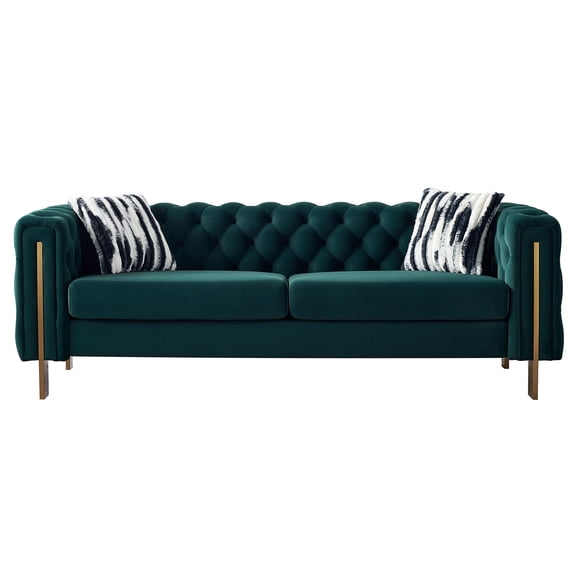 FFZ Chesterfield Modern Tufted Velvet Sofa 84.25 inch W Couch Green For Living Room Apartment