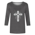 thumbnail image 4 of Easter Christian T-Shirt for Women Jesus Cross Print Top 3/4 Sleeve Casual Church Religious Tee Blouse Spring Holiday Apparel, 4 of 5