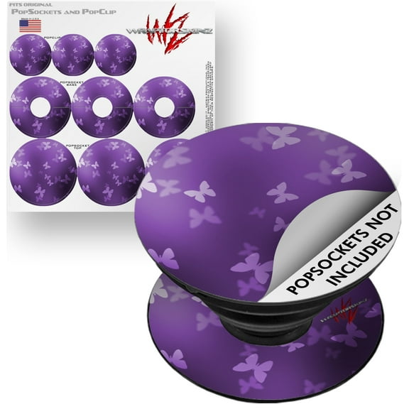Decal Style Vinyl Skin Wrap 3 Pack for PopSockets Bokeh Butterflies Purple (POPSOCKET NOT INCLUDED) by WraptorSkinz