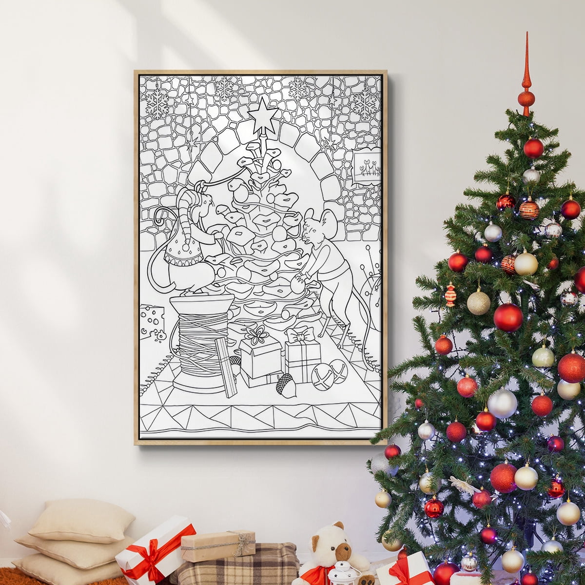Creatures Stirring - Framed Gallery Wrapped Holiday Canvas - 17 x 25 - Natural Wood Frame