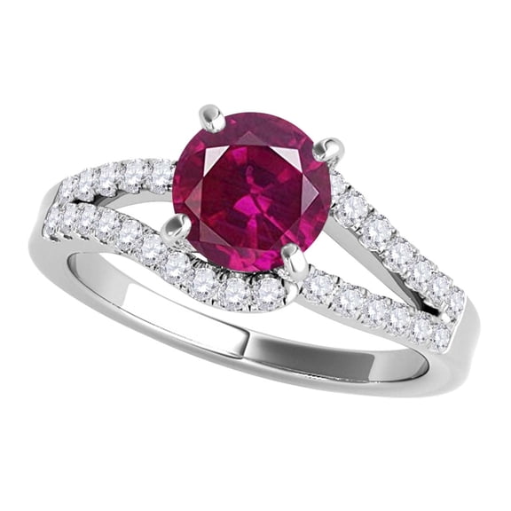 Mauli Jewels Engagement Rings for Women 1.15 Carat Created Ruby and Diamond Twin Shank Engagement Ring Crafted 4 Prong-Setting 14k Solid White Gold