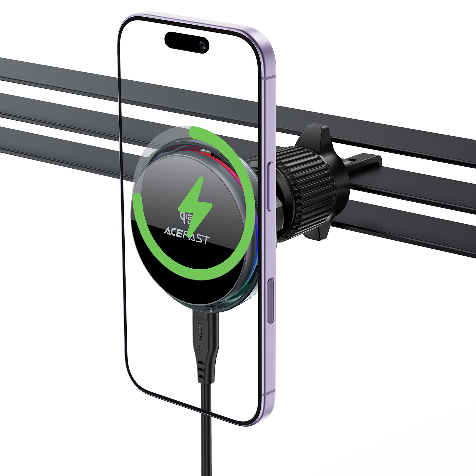 ACEFAST Magnetic Wireless Car Charger, 25W Fast Wireless Charging with Cooling Fan, Color Changing Light, 360° Rotation for All Car Vents
