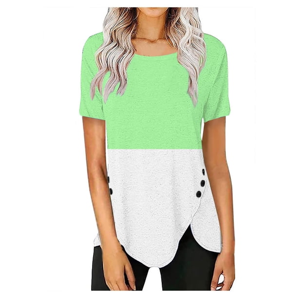 Fiudx Liquidación de Ahorros de Verano Blusa de Manga Corta con Cuello Redondo y Estampado a La Moda para Mujer