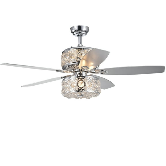 Velko 52-inch 6-light Dual Lamp Lighted Ceiling Fan with Crystal Shade Remote Controlled