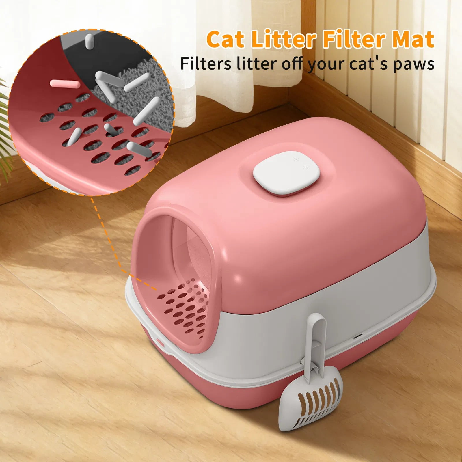 Modern Enclosed Cat Litter Box with Built-In Scoop Storage, Lightweight, Fits Indoor Home Decor