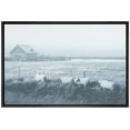 thumbnail image 3 of PixonSign Framed Canvas Print Wall Art Country Landscape with Farm on Horizon Animals Wilderness Illustrations Modern Art Rustic Relax/Calm Blue Duotone for Living Room, Bedroom, Office - 24"x36", 3 of 5