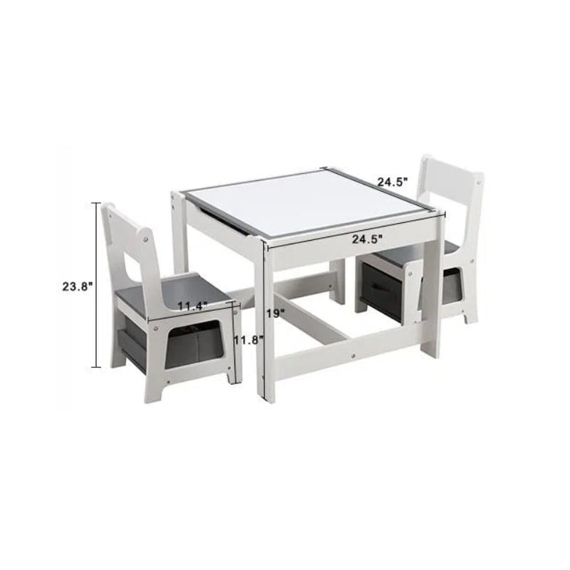 Kids Table and Chair Set, 3 in 1 Wooden Activity Table with Storage Drawer for Toddlers Drawing, Reading, Crafts, Play, 2 in 1 Detachable Tabletop Table and Chair Set for Home, Nursery, Playroom