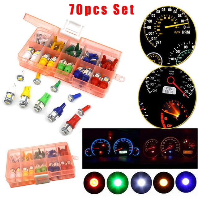Juego de indicadores de bombilla LED para tablero de coche, Panel de instrumentos LED T5 + T10, 70 Uds.