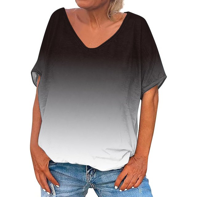 Posijego T-Shirts à Col en V pour Femmes, Chemise à Manches Courtes Imprimée, Pyjama Décontracté d'Été pour Femmes