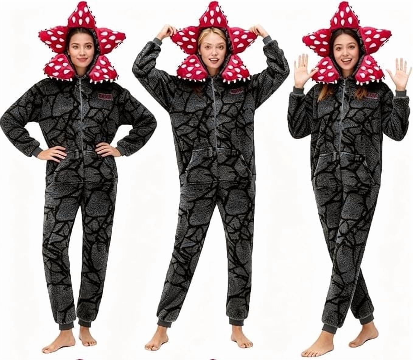 Demogorgon Hooded Jumpsuit Long Sleeve Pajama Hoody Onesie Loungewear Fuzzy Fall Winter Warm Thermal Fluffy