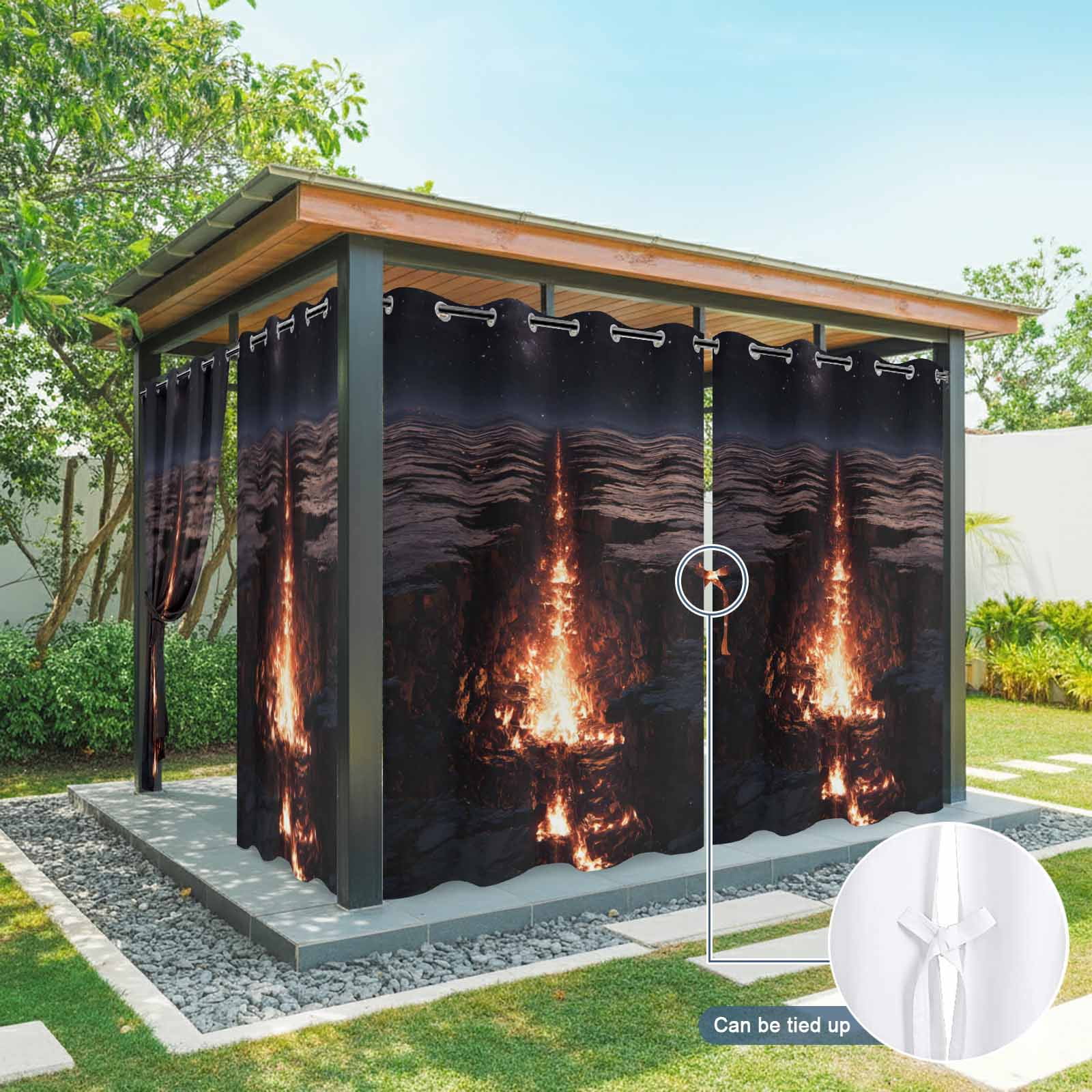 Nature Lava Rift Outdoor Curtains for Patio, Modern Black Red Glowing Crevice Starry Sky Sunshade Privacy Drapes Grommet Waterproof Outside Curtains for Porch/Cabana/Balcony 54"x 108", 1 Panel