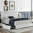 Homfa White King Bed Frame with Drawer, PU Leather Upholstered Storage