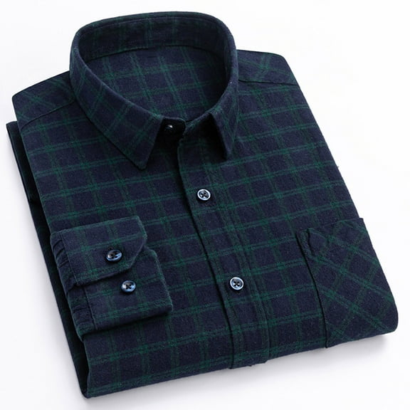 hlysgo Mens Long Sleeve Button Down Shirts with Pockets Dressy Casual Plaid Office Work Shirt Classic Fit Going Out Tops Dark Blue L