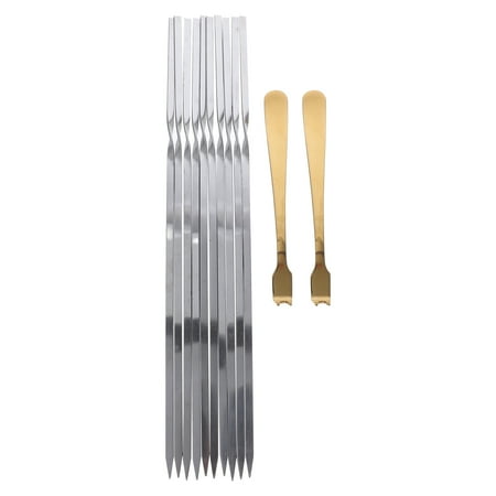 

12pcs Extendable Skewers Long Flat Barbecue Skewers Grilling Meat Fork Set