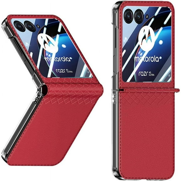 for Motorola Moto Razr  2023 Leather Case with Screen Protector, [Hinge Protection] Premium PU Leather Back Cover Hard PC Bumper Full Coverage Phone Case for Moto Razr Plus 2023 - Red