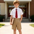 thumbnail image 6 of ShomPort Boys School Uniform Outfits Pull on Flat Front Shorts Short Sleeve Button down Shirt with Tie 3-14 Years, 6 of 7