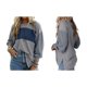 thumbnail image 2 of Blusas de Larga para Mujer, de Gran Tamaño, Modernas, con Cuello Redondo, Informales, con Bloques de Color. Azul Grisáceo XL, 2 of 7