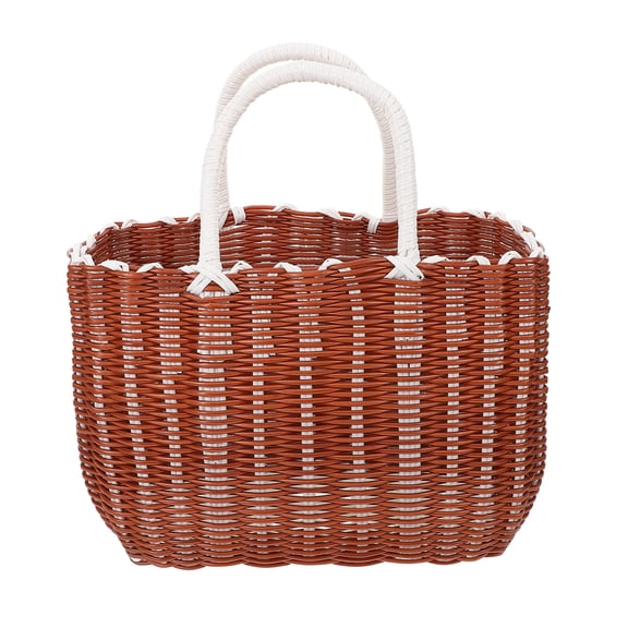 Pungan Handwoven Wicker Basket with Handle, Portable Shower Storage Organizer, Desktop Fruit & Household Storage Bin, 13.39"x11.81"x6.69"