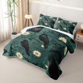 thumbnail image 3 of Homewish Gothic Halloween Crow Twin Quilt Set,Daisy Floral Pattern Twin Coverlet Set,Dark Teal White,2pcs, 3 of 7