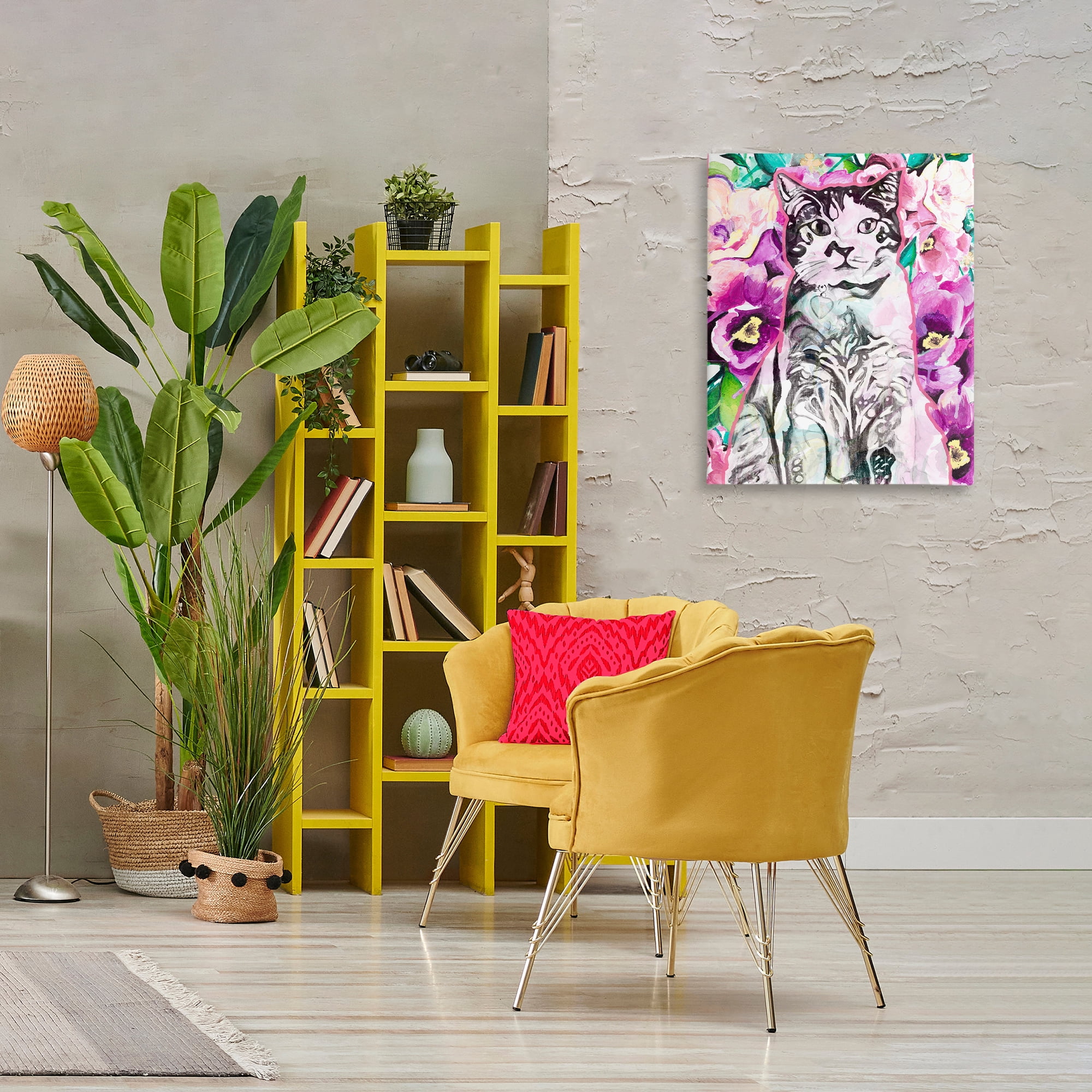 Stupell Industries Kitty Among Flowers Animals & Insects Painting Gallery Wrapped Canvas Art Print Wall Art, 24 x 30