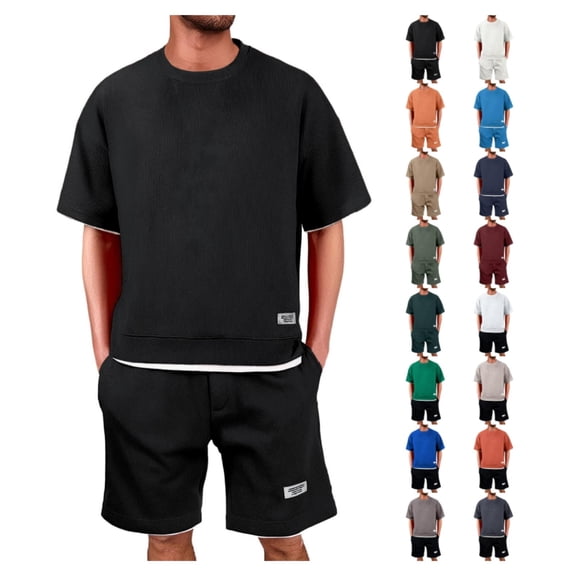 Shorts Sets Men 2 Piece Outfits Tracksuit Waffle T-Shirts and Shorts Clothes Casual Jogging Active Sets with Pockets, XL