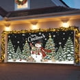thumbnail image 3 of Fsddascl 7 x 16 Ft Christmas Garage Door Cover, Black Christmas Snowman Large Garage Door Banner, Xmas Tree Snowflake Botanical Hanging Garage Mural Background for Indoor Outdoor Xmas Party Supplies, 3 of 9