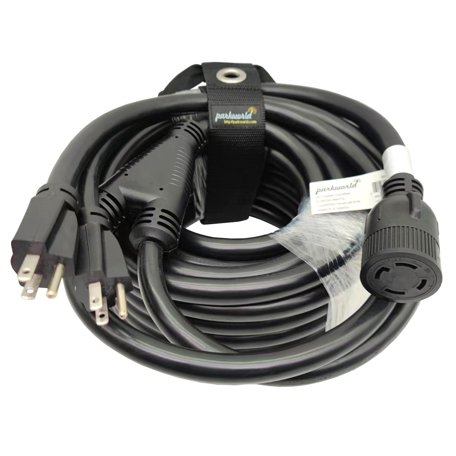 Parkworld 886115B Combiner, Household (2) 5-15 Plug Dual Males to Generator Twist Lock L14-30 Receptacle Female Y Adapter Cord (50FT)
