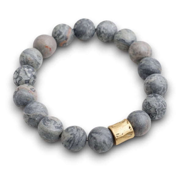 Gray Picasso Genuine Semi Precious Beaded Stretch Bracelet 12mm Natural Gemstone Jewelry