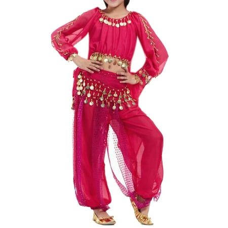 - BellyLady Kid Tribal Belly Dance Costume, Harem Pants & Top For Halloween-rose red-L