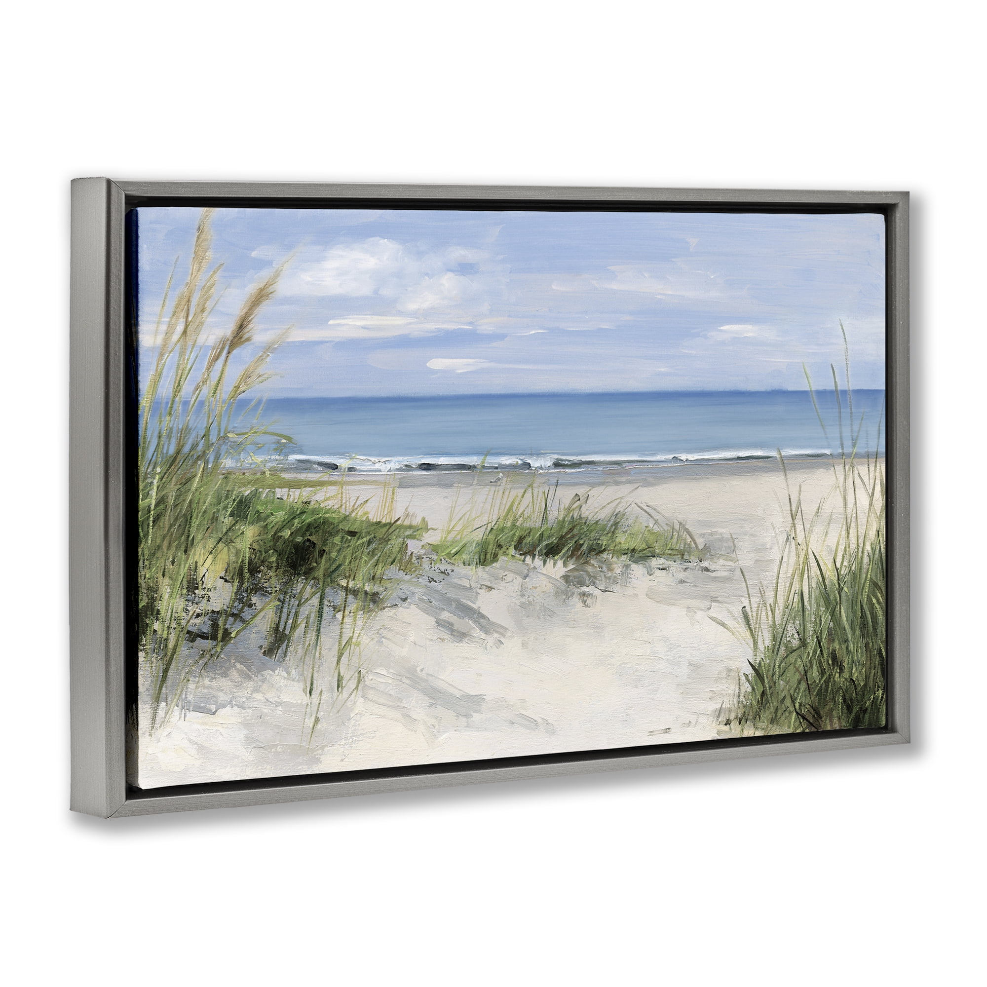 Stupell Industries Tall Grasses by Beach Coast Gray Framed Floater Canvas Wall Art, design by Sally Swatland