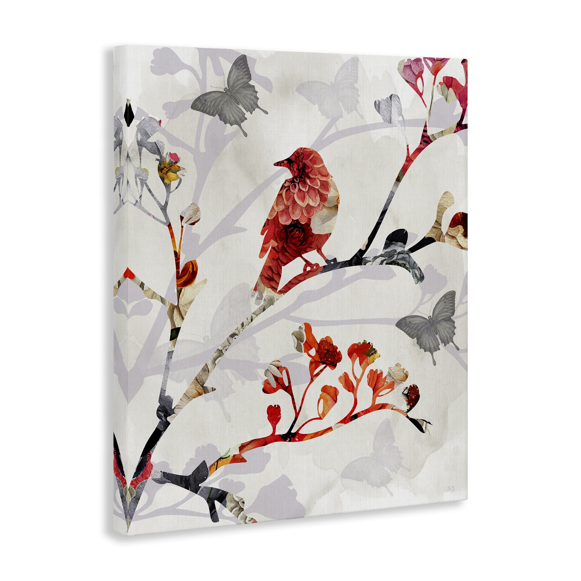 Stupell Industries Patterned Birds on Branches Landscape & Nature Painting Wrapped Canvas Art Print Wall Art, 36 x 48