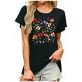 thumbnail image 2 of Elvqul Womens T Shirts Summer Tops Black Fashion Short Sleeve Printed Blouses for Juniors, 2 of 4