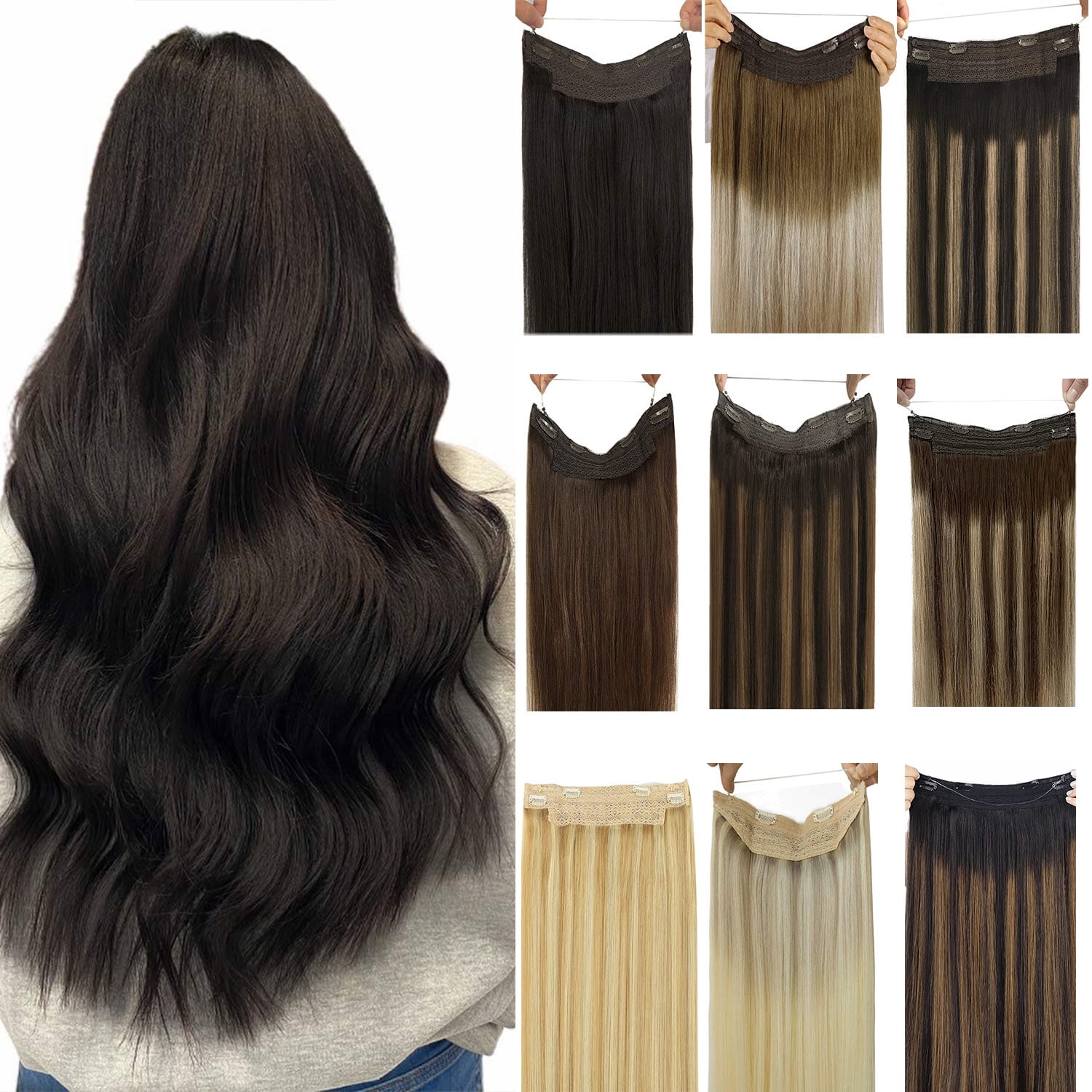 hotbanana Real Human Wire Hair Extensions,Brown Mixed Bleach Blonde,Invisible Wire Fish Line,12 inch hotbanana Real Human Wire Hair Extensions,Brown Mixed Bleach Blonde,Invisible Wire Fish Line,12 inch