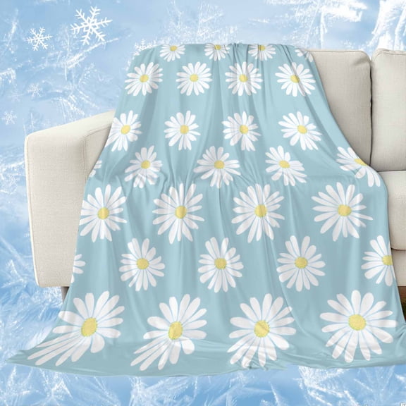White Teal Daisy Cooling Blanket, Lightweight Breathable Summer Throw Blanket with Double Sided Cold Effect, Spring Summer Floral Farmhouse Picnic Beach Blankets Bed Sheet for Hot Sleepers 60"x80"
