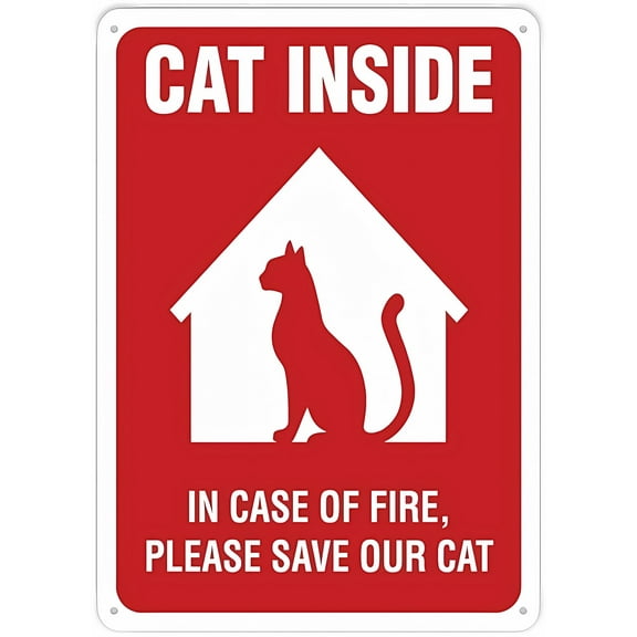 Cat Inside In Case Of Fire Please Save Our Cat Tin Sign, 8"x12" Vintage Metal Wall Decor, Pet Alert Decor for Home Farm Bar Coffee Shop Club