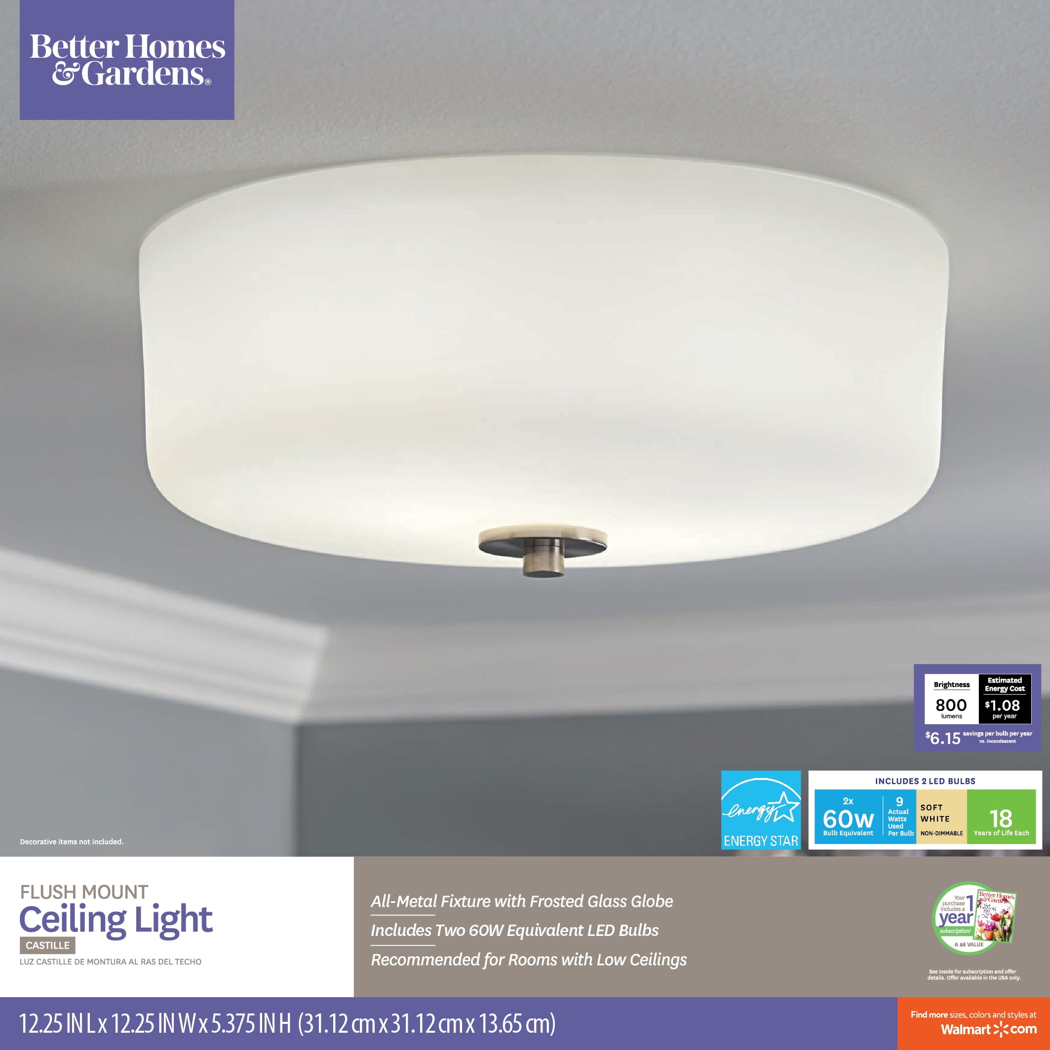 Better Homes & Gardens 12.25" Ceiling Flush Mount Light