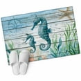 thumbnail image 2 of Coastal Seahorse Bathroom Mat 2x3 FT, Non Slip Small Kitchen Mat, Nautical Starfish Coral Wooden Grain Washable Backed Front Door Throw Rug Non-Shedding Indoor Outdoor Doormat for Entryway Sink, 2 of 9