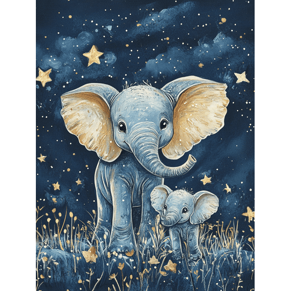 Blue Elephant Mother and Baby Canvas Wall Art， Perfect for Living Room， Bedroom， Nursery， Office， and Hallway Decoration.