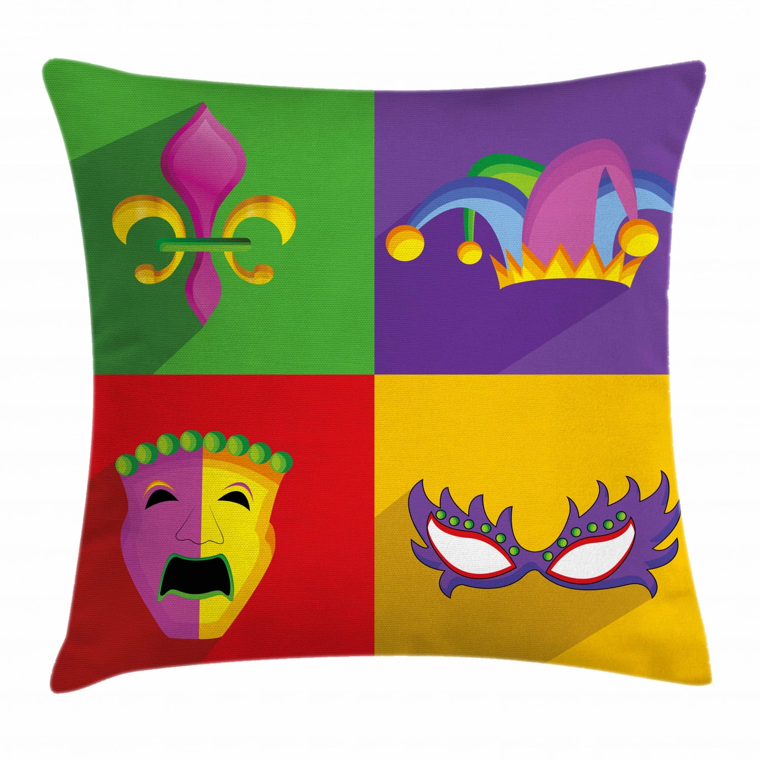 Mardi Gras Throw Pillow Cushion Cover, Colorful Frames with Mardi Gras