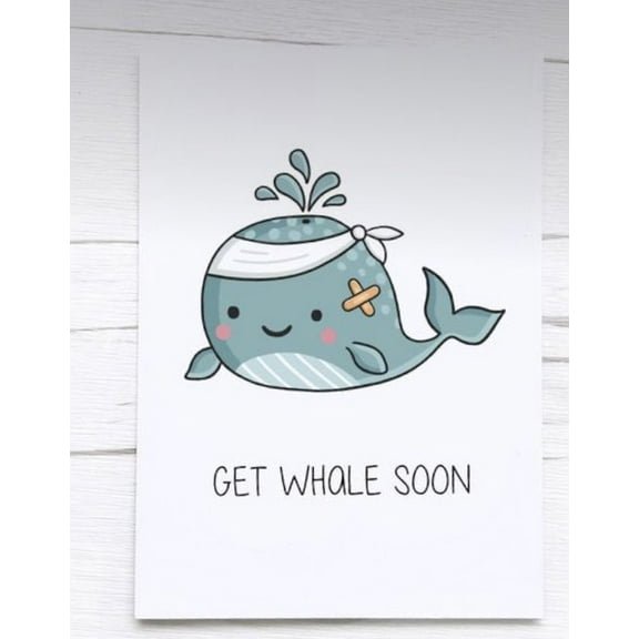 Get Whale Soon Card – Cute Whale Design with Bandage – Blank Inside for Personal Messages – Perfect Get Well Soon Greeting Card