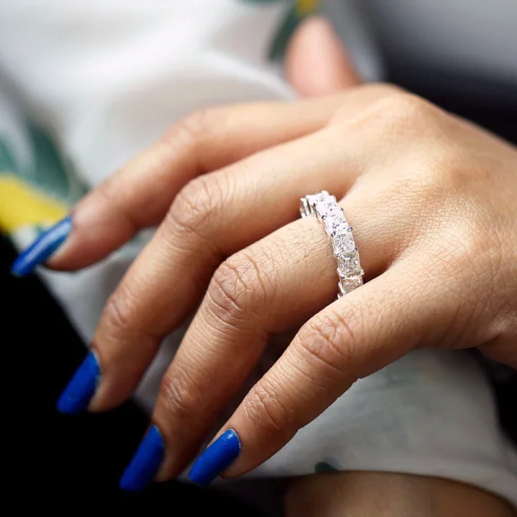 14k White Gold Plated 3TCW Princess Cut Lab Created Diamond Women's Full Eternity Band Ring