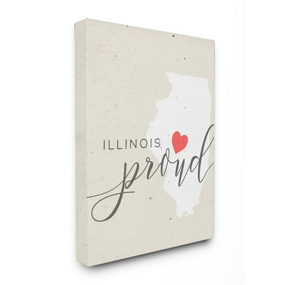Stupell Illinois Proud with Heart Stretched Canvas Wall Art 16 x 20